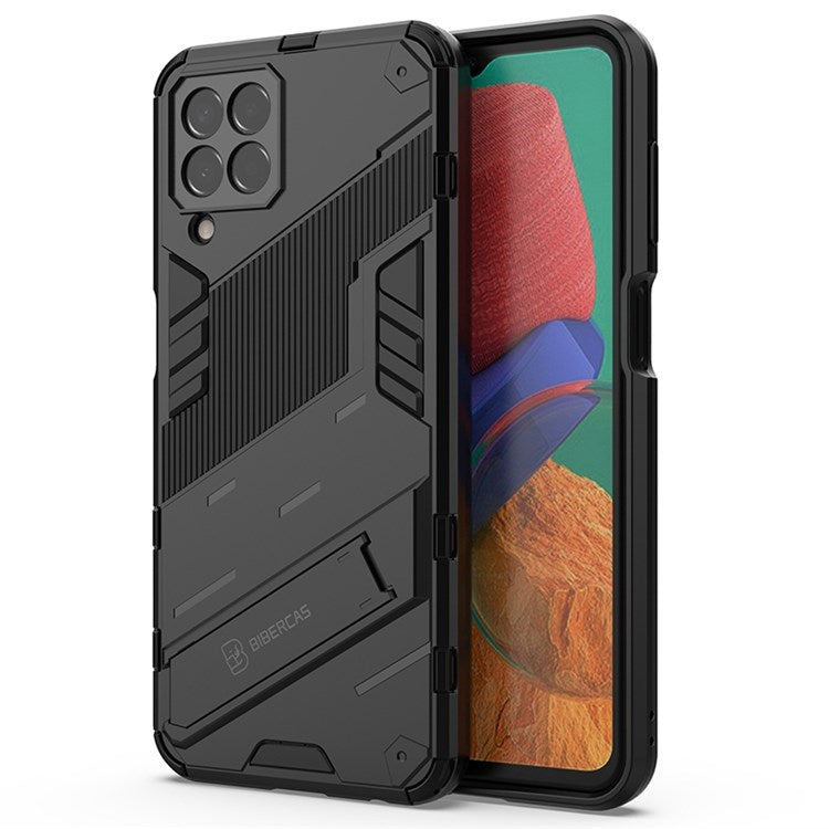 For Samsung Galaxy M33 5G (India Version) Drop-proof Protection Armor Shell Hard PC Soft TPU Cell Phone Case with Kickstand - Black