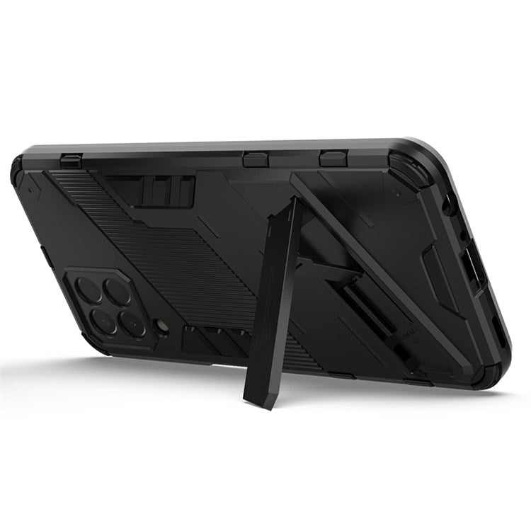 For Samsung Galaxy M33 5G (India Version) Drop-proof Protection Armor Shell Hard PC Soft TPU Cell Phone Case with Kickstand - Black