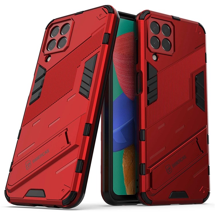 For Samsung Galaxy M33 5G (India Version) Drop-proof Protection Armor Shell Hard PC Soft TPU Cell Phone Case with Kickstand - Red