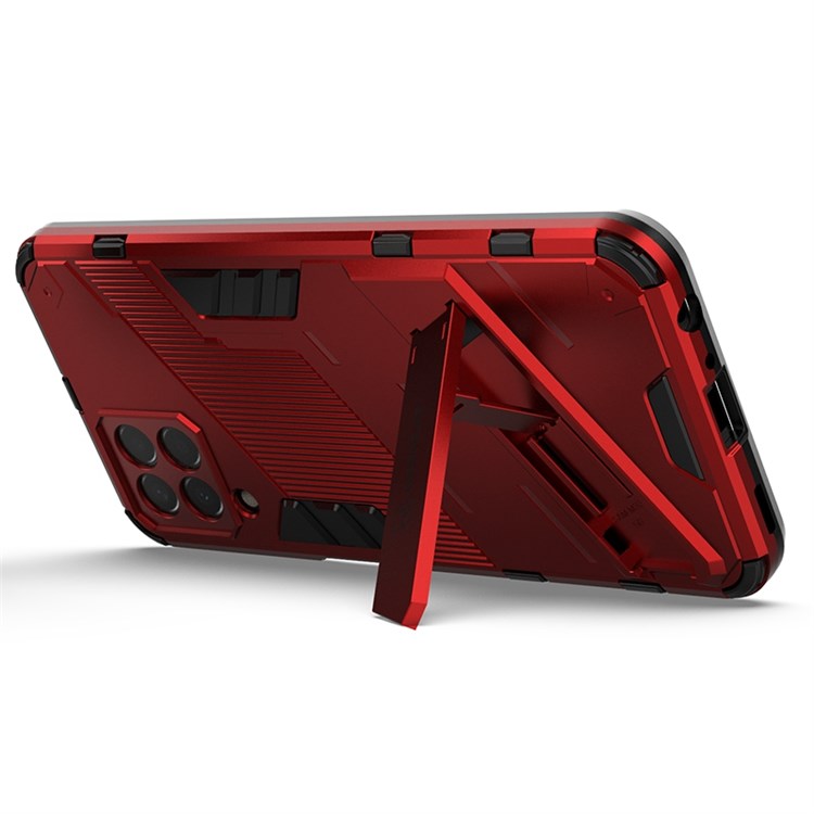 For Samsung Galaxy M33 5G (India Version) Drop-proof Protection Armor Shell Hard PC Soft TPU Cell Phone Case with Kickstand - Red