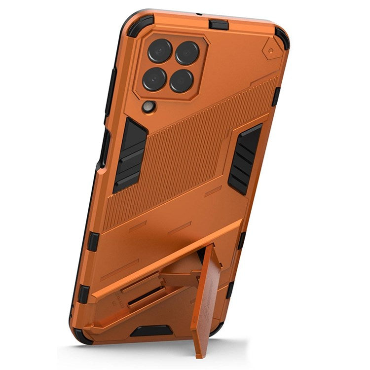 For Samsung Galaxy M33 5G (India Version) Drop-proof Protection Armor Shell Hard PC Soft TPU Cell Phone Case with Kickstand - Orange