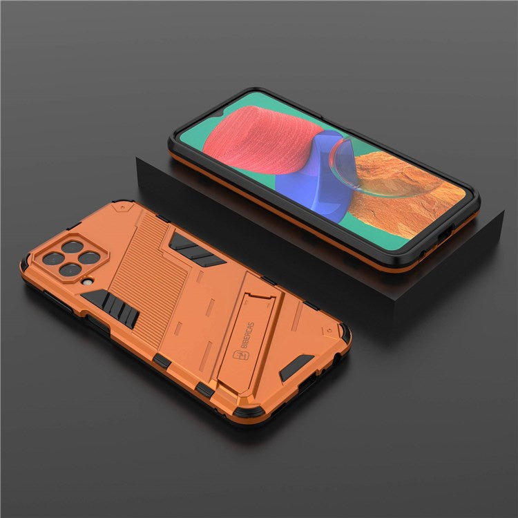 For Samsung Galaxy M33 5G (India Version) Drop-proof Protection Armor Shell Hard PC Soft TPU Cell Phone Case with Kickstand - Orange