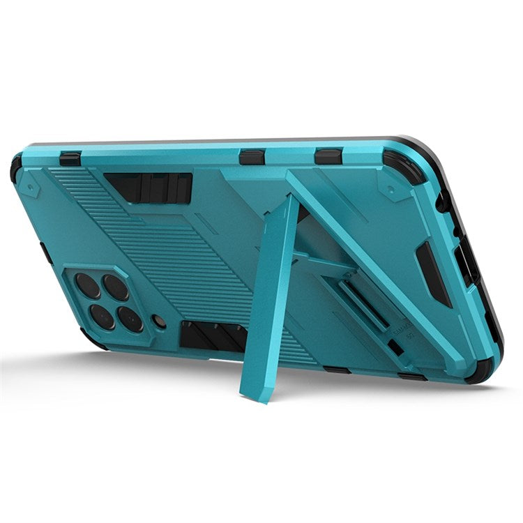 For Samsung Galaxy M33 5G (India Version) Drop-proof Protection Armor Shell Hard PC Soft TPU Cell Phone Case with Kickstand - Baby Blue