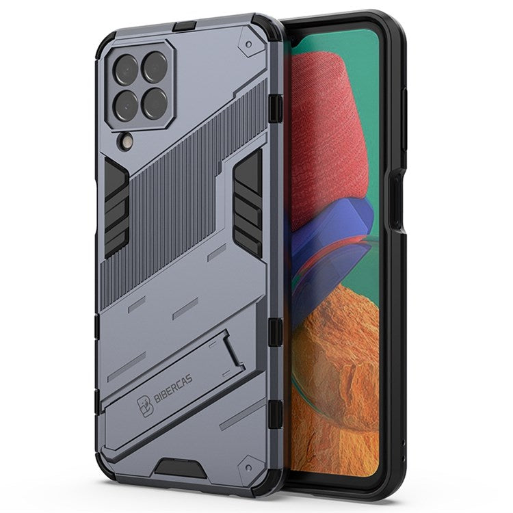 For Samsung Galaxy M33 5G (India Version) Drop-Proof Protection Armor Shell Hard PC Soft TPU Cell Phone Case with Kickstand - Grey
