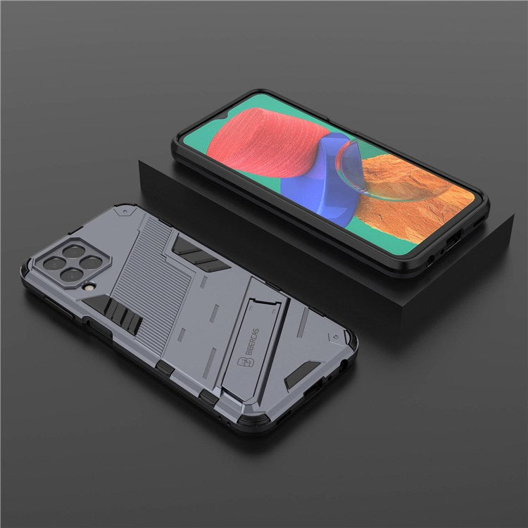 For Samsung Galaxy M33 5G (India Version) Drop-Proof Protection Armor Shell Hard PC Soft TPU Cell Phone Case with Kickstand - Grey