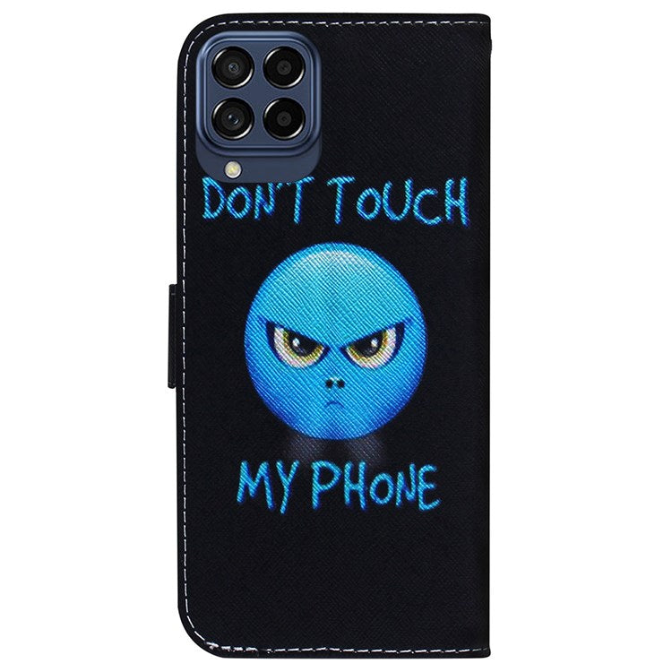 For Samsung Galaxy M33 5G (Global Version) Wallet Style Printed Pattern Well-protected Case Magnetic Closing Stand Soft TPU + PU Leather Phone Shell - Don't Touch My Phone