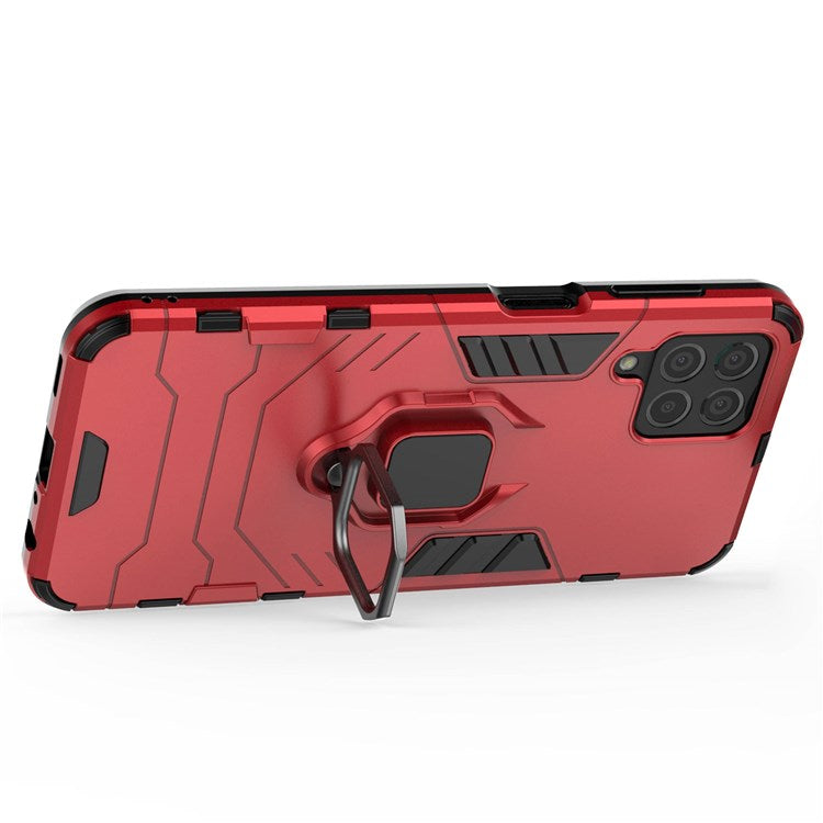 For Samsung Galaxy M33 5G (India Version) Ring Holder Kickstand Protective Case Soft TPU + Hard PC Hybrid Phone Cover - Red