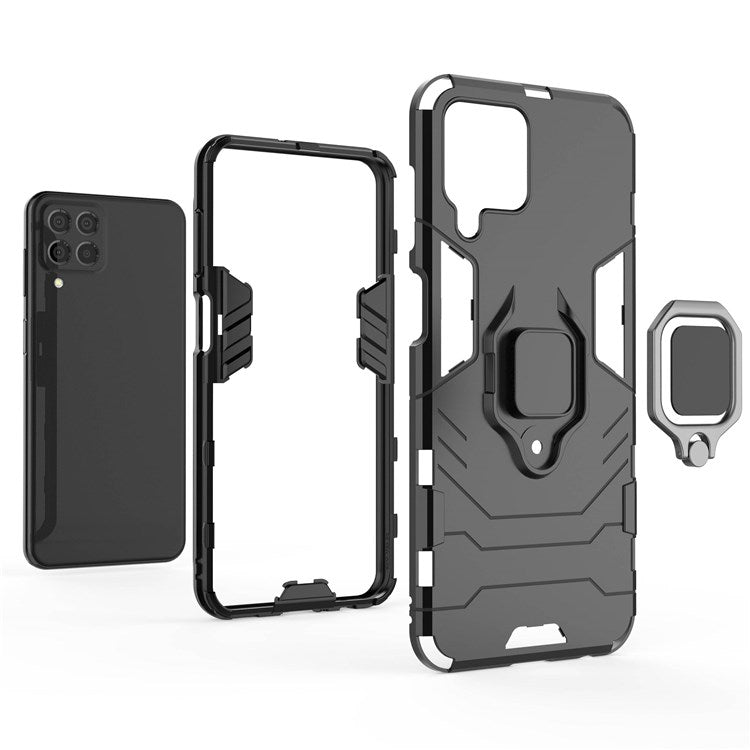For Samsung Galaxy M33 5G (India Version) Ring Holder Kickstand Protective Case Soft TPU + Hard PC Hybrid Phone Cover - Red