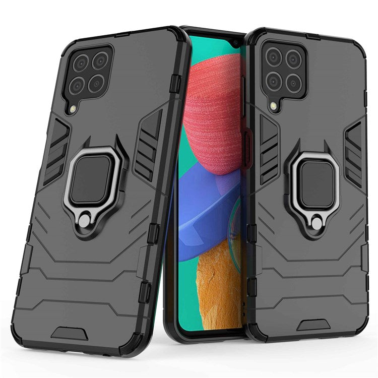For Samsung Galaxy M33 5G (India Version) Ring Holder Kickstand Protective Case Soft TPU + Hard PC Hybrid Phone Cover - Black