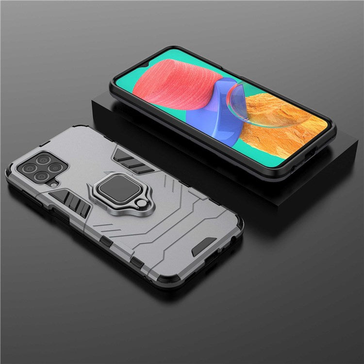 For Samsung Galaxy M33 5G (India Version) Ring Holder Kickstand Protective Case Soft TPU + Hard PC Hybrid Phone Cover - Black