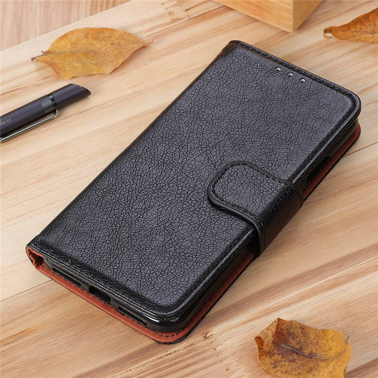 For Samsung Galaxy M33 5G (Global Version) Split Leather Cell Phone Flip Case Drop Resistant Nappa Texture Stand Wallet Magnetic Cover - Black