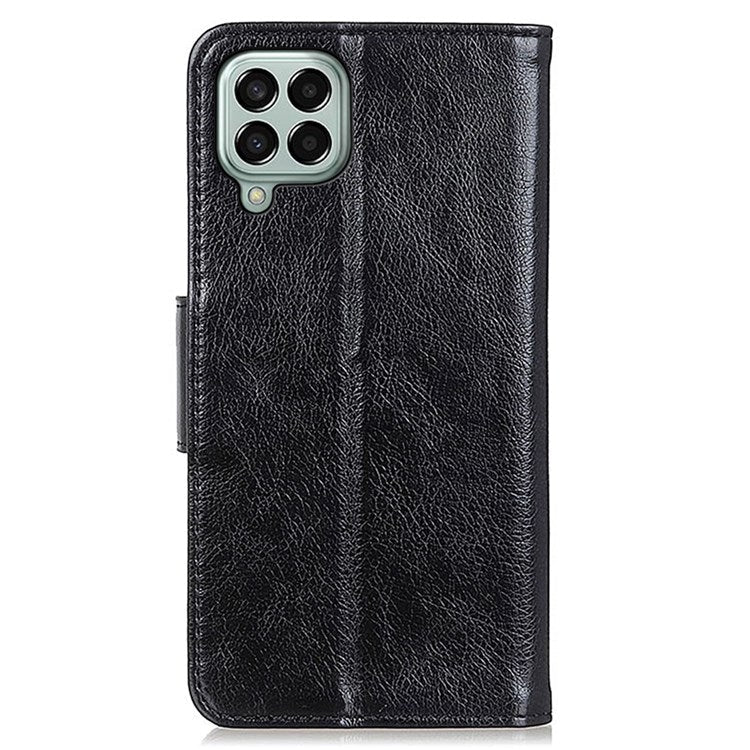 For Samsung Galaxy M33 5G (Global Version) Split Leather Cell Phone Flip Case Drop Resistant Nappa Texture Stand Wallet Magnetic Cover - Black