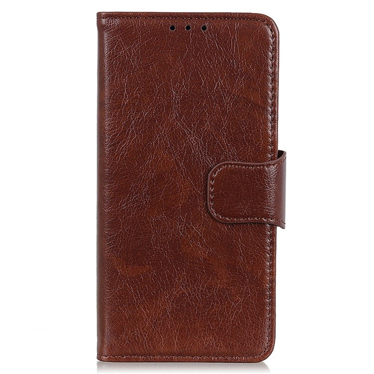 For Samsung Galaxy M33 5G (Global Version) Split Leather Cell Phone Flip Case Drop Resistant Nappa Texture Stand Wallet Magnetic Cover - Brown