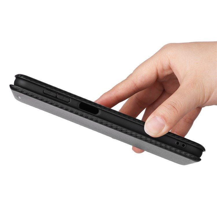 For Samsung Galaxy M23 5G/F23 5G Carbon Fiber Texture Phone Case PU Leather Card Holder Stand Magnetic Closure Cover - Black