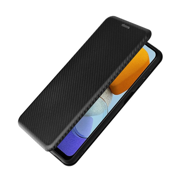 For Samsung Galaxy M23 5G/F23 5G Carbon Fiber Texture Phone Case PU Leather Card Holder Stand Magnetic Closure Cover - Black