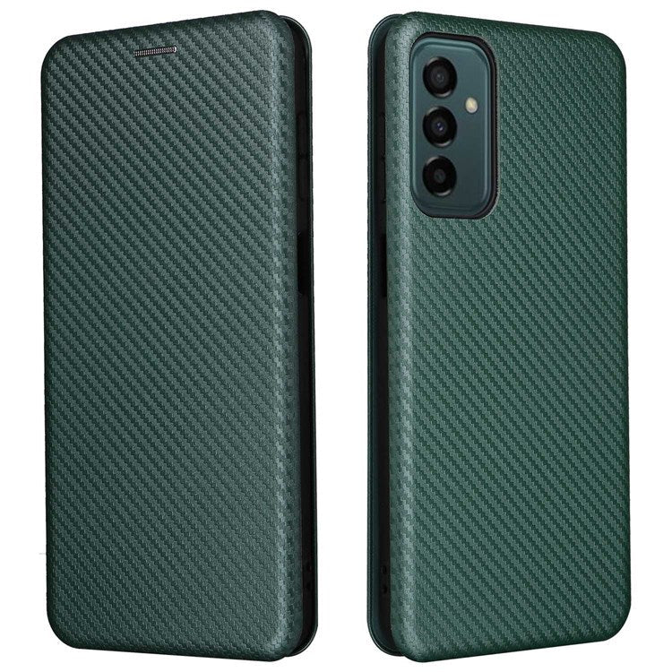 For Samsung Galaxy M23 5G/F23 5G Carbon Fiber Texture Phone Case PU Leather Card Holder Stand Magnetic Closure Cover - Green