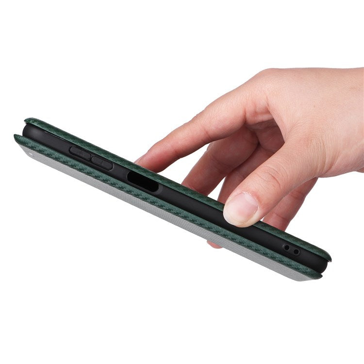 For Samsung Galaxy M23 5G/F23 5G Carbon Fiber Texture Phone Case PU Leather Card Holder Stand Magnetic Closure Cover - Green
