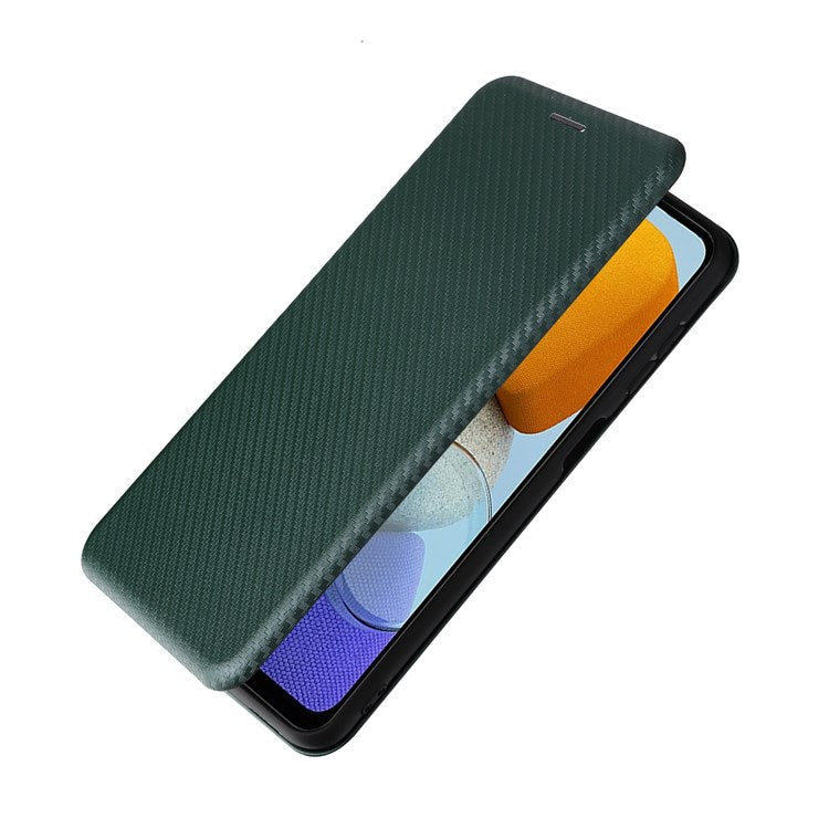 For Samsung Galaxy M23 5G/F23 5G Carbon Fiber Texture Phone Case PU Leather Card Holder Stand Magnetic Closure Cover - Green