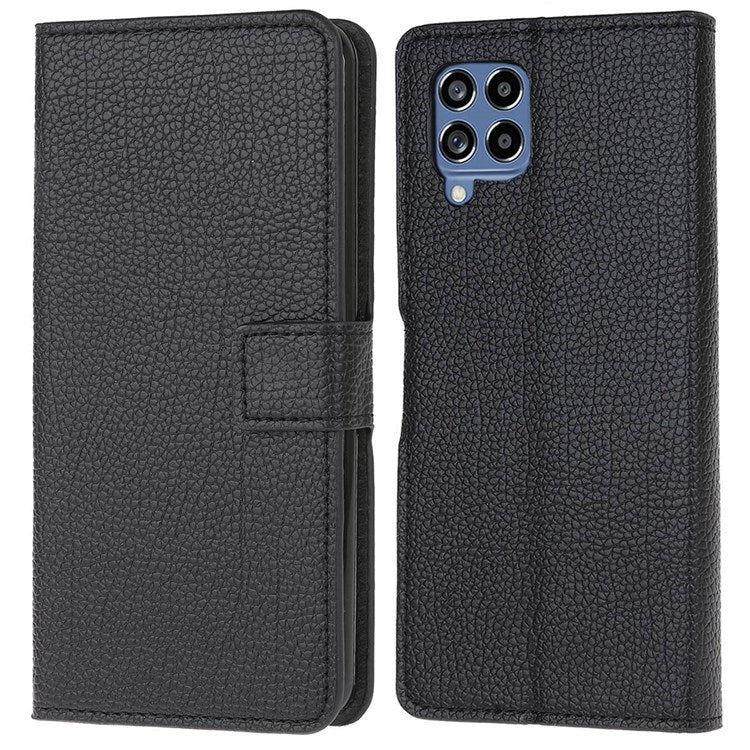 For Samsung Galaxy M33 5G (India) Case Cover Litchi Texture Leather Wallet Magnetic Clasp Cell Phone Protector Phone Shell