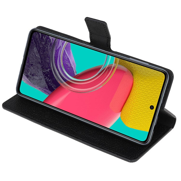 For Samsung Galaxy M33 5G (India) Case Cover Litchi Texture Leather Wallet Magnetic Clasp Cell Phone Protector Phone Shell