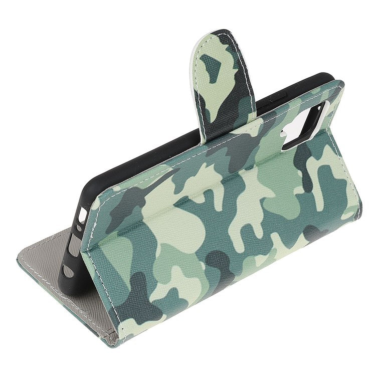 For Samsung Galaxy M53 5G Cross Texture Stylish Pattern Printing PU Leather Phone Case Stand Wallet Flip Cover - Camouflage