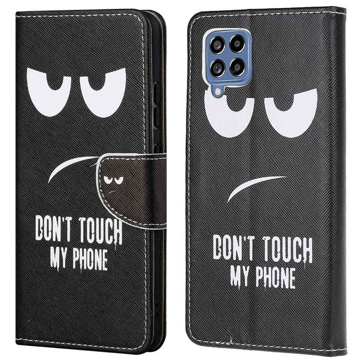 For Samsung Galaxy M53 5G Cross Texture Stylish Pattern Printing PU Leather Phone Case Stand Wallet Flip Cover - Don't Touch My Phone