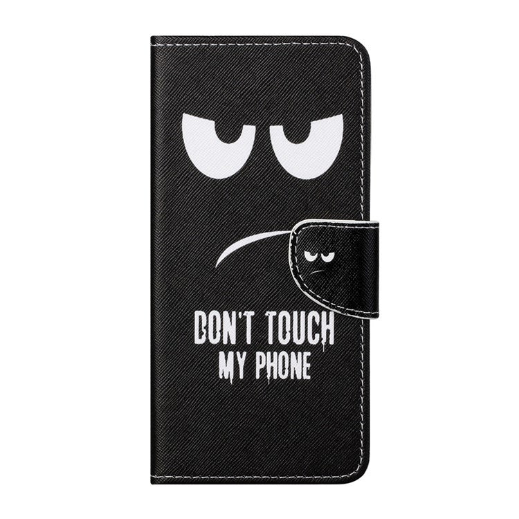 For Samsung Galaxy M53 5G Cross Texture Stylish Pattern Printing PU Leather Phone Case Stand Wallet Flip Cover - Don't Touch My Phone