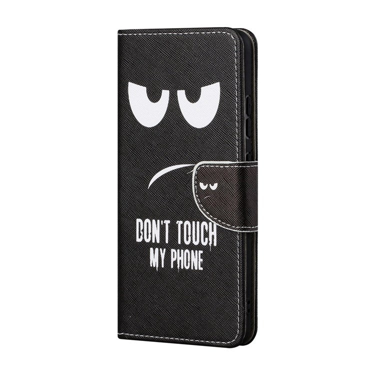 For Samsung Galaxy M53 5G Cross Texture Stylish Pattern Printing PU Leather Phone Case Stand Wallet Flip Cover - Don't Touch My Phone