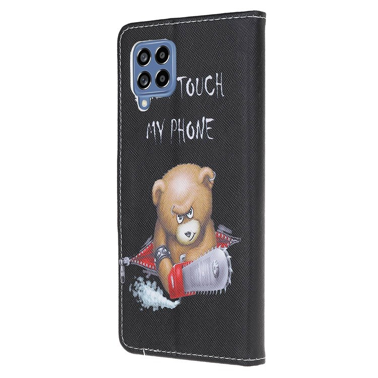 For Samsung Galaxy M53 5G Cross Texture Stylish Pattern Printing PU Leather Phone Case Stand Wallet Flip Cover - Bear