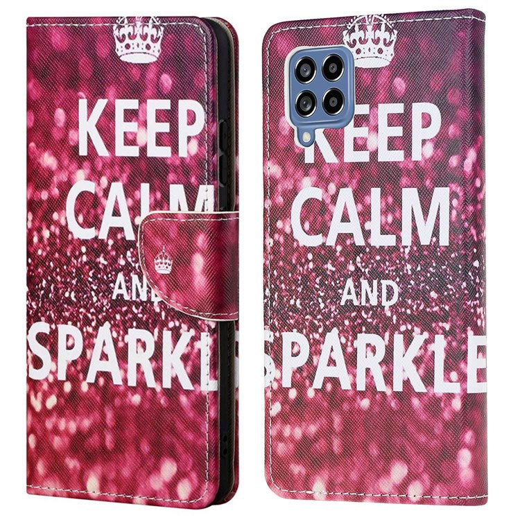 For Samsung Galaxy M53 5G Cross Texture Stylish Pattern Printing PU Leather Phone Case Stand Wallet Flip Cover - Crown