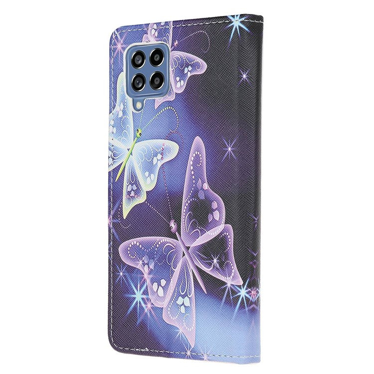 For Samsung Galaxy M53 5G Cross Texture Stylish Pattern Printing PU Leather Phone Case Stand Wallet Flip Cover - Sparkling Butterflies