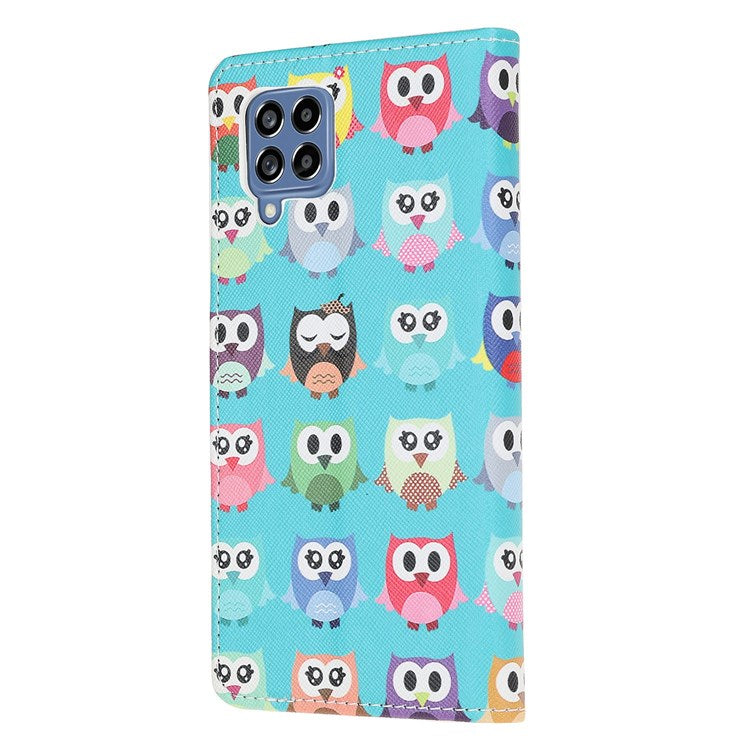 For Samsung Galaxy M53 5G Cross Texture Stylish Pattern Printing PU Leather Phone Case Stand Wallet Flip Cover - Owls
