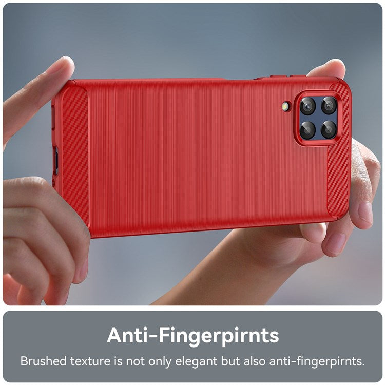 For Samsung Galaxy M33 5G (Global Version)/(India Version) Mobile Phone Cover Carbon Fiber Texture Brushed Surface 1.8mm TPU Smartphone Case - Red