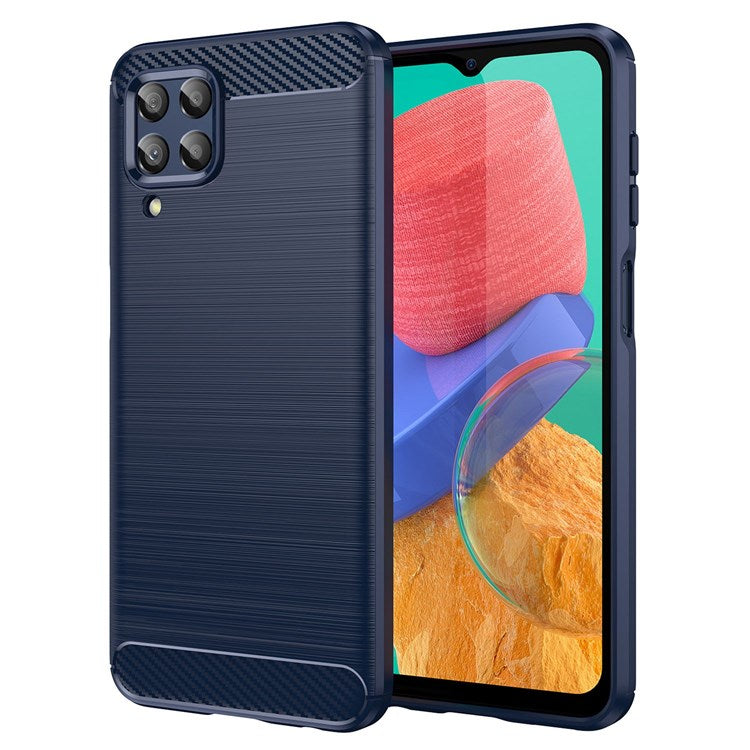 For Samsung Galaxy M33 5G (Global Version)/(India Version) Mobile Phone Cover Carbon Fiber Texture Brushed Surface 1.8mm TPU Smartphone Case - Blue