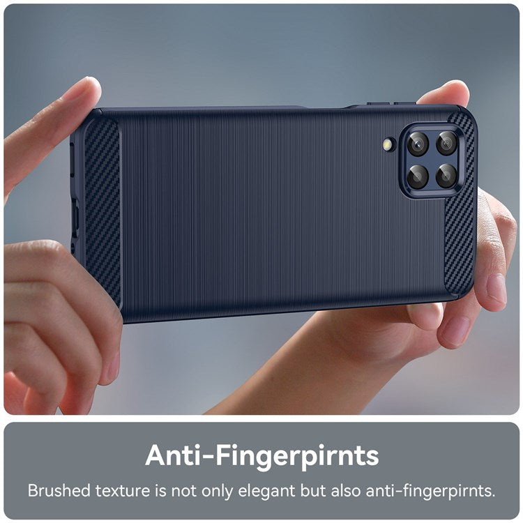 For Samsung Galaxy M33 5G (Global Version)/(India Version) Mobile Phone Cover Carbon Fiber Texture Brushed Surface 1.8mm TPU Smartphone Case - Blue