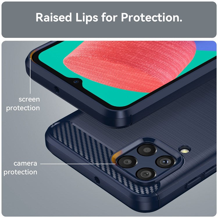 For Samsung Galaxy M33 5G (Global Version)/(India Version) Mobile Phone Cover Carbon Fiber Texture Brushed Surface 1.8mm TPU Smartphone Case - Blue