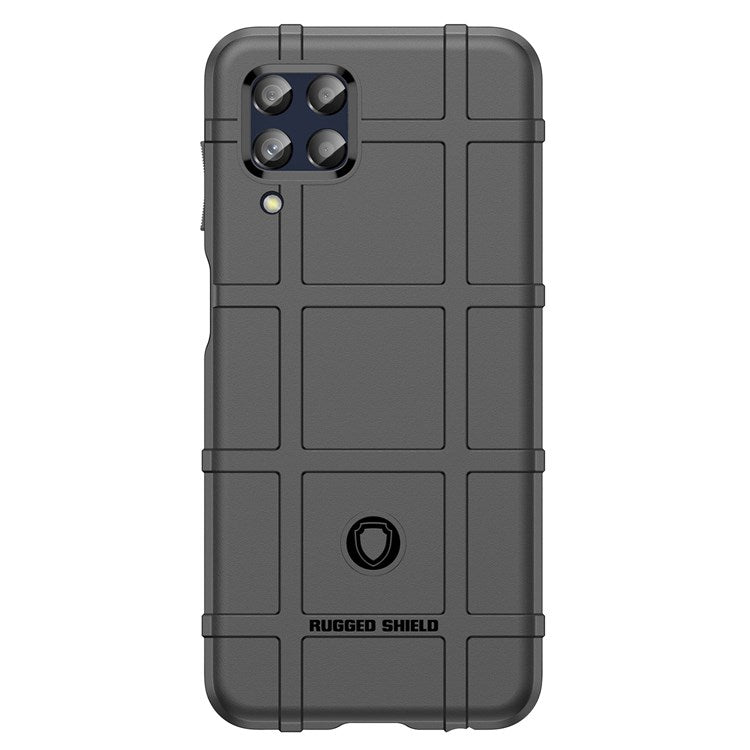 For Samsung Galaxy M33 5G (Global Version)/(India Version) Rugged Square Grid Phone Shell Bag Anti-drop Thickened TPU Protective Cover - Black