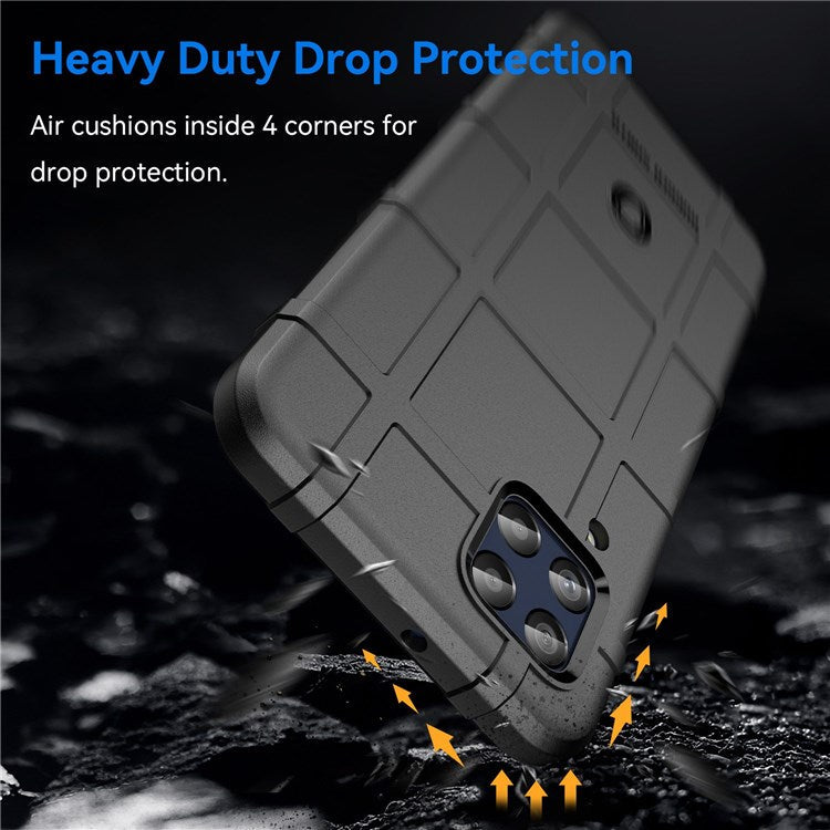 For Samsung Galaxy M33 5G (Global Version)/(India Version) Rugged Square Grid Phone Shell Bag Anti-drop Thickened TPU Protective Cover - Black