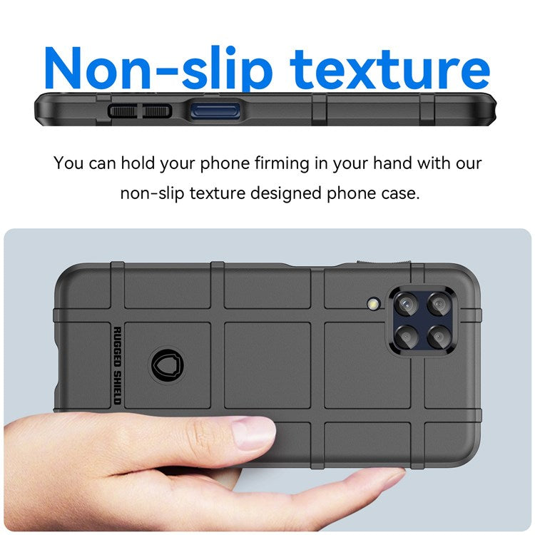 For Samsung Galaxy M33 5G (Global Version)/(India Version) Rugged Square Grid Phone Shell Bag Anti-drop Thickened TPU Protective Cover - Black