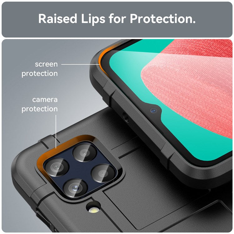 For Samsung Galaxy M33 5G (Global Version)/(India Version) Rugged Square Grid Phone Shell Bag Anti-drop Thickened TPU Protective Cover - Black