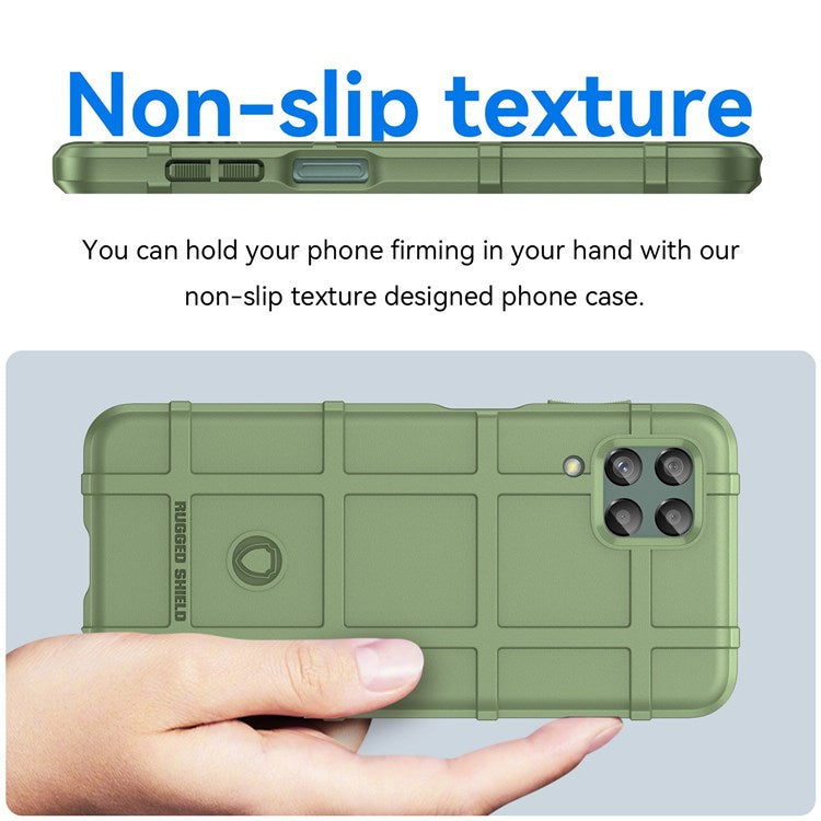 For Samsung Galaxy M33 5G (Global Version)/(India Version) Rugged Square Grid Phone Shell Bag Anti-drop Thickened TPU Protective Cover - Green