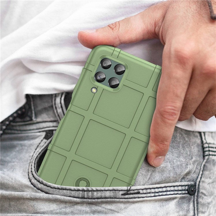 For Samsung Galaxy M33 5G (Global Version)/(India Version) Rugged Square Grid Phone Shell Bag Anti-drop Thickened TPU Protective Cover - Green