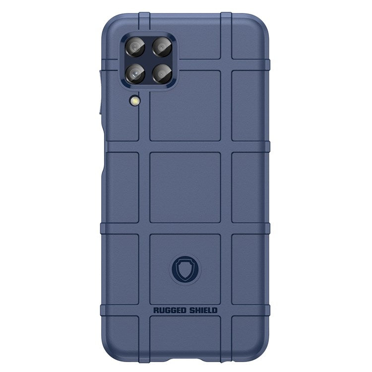 For Samsung Galaxy M33 5G (Global Version)/(India Version) Rugged Square Grid Phone Shell Bag Anti-drop Thickened TPU Protective Cover - Blue