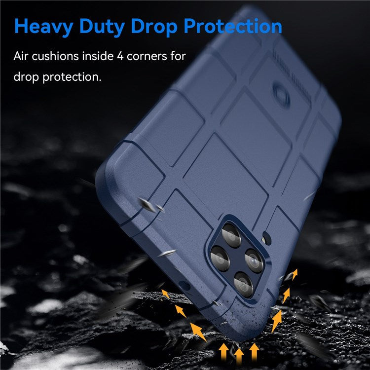 For Samsung Galaxy M33 5G (Global Version)/(India Version) Rugged Square Grid Phone Shell Bag Anti-drop Thickened TPU Protective Cover - Blue