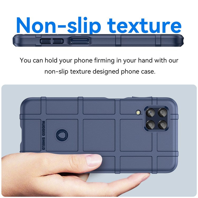 For Samsung Galaxy M33 5G (Global Version)/(India Version) Rugged Square Grid Phone Shell Bag Anti-drop Thickened TPU Protective Cover - Blue