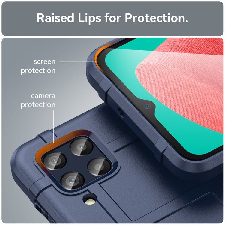 For Samsung Galaxy M33 5G (Global Version)/(India Version) Rugged Square Grid Phone Shell Bag Anti-drop Thickened TPU Protective Cover - Blue