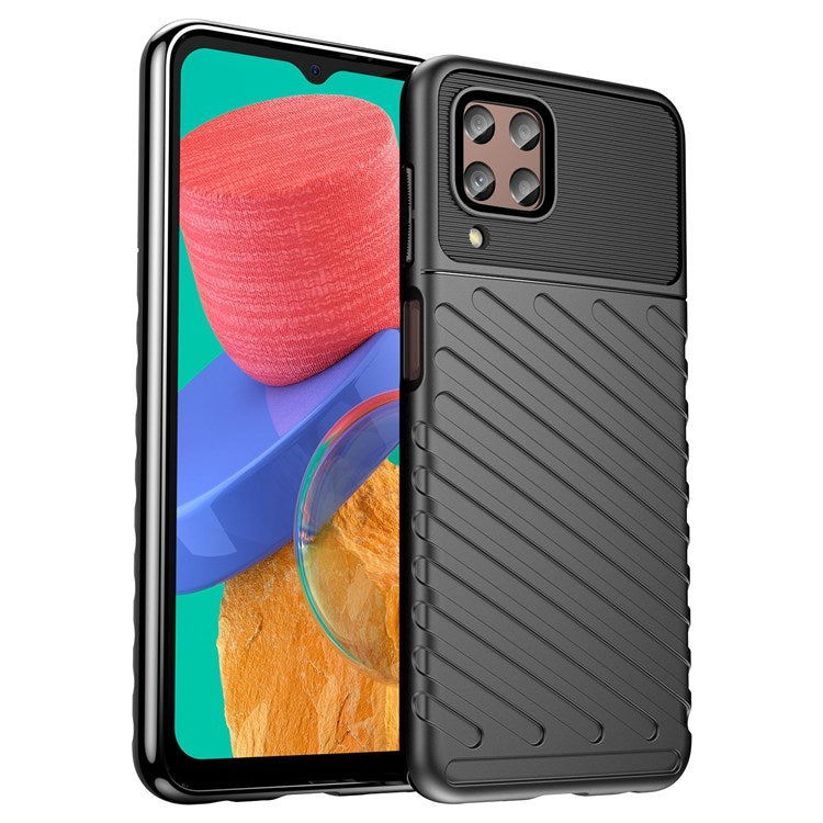 Thunder Series Twill Texture Grip Case for Samsung Galaxy M33 5G (Global Version)/(India Version), Thickened TPU Buffer Protection Anti-Drop Cover - Black