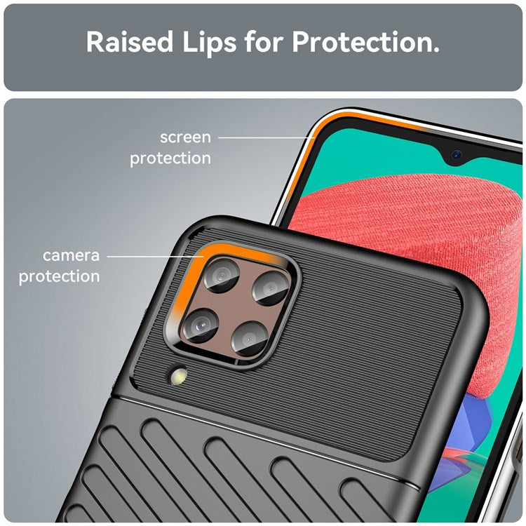 Thunder Series Twill Texture Grip Case for Samsung Galaxy M33 5G (Global Version)/(India Version), Thickened TPU Buffer Protection Anti-Drop Cover - Black
