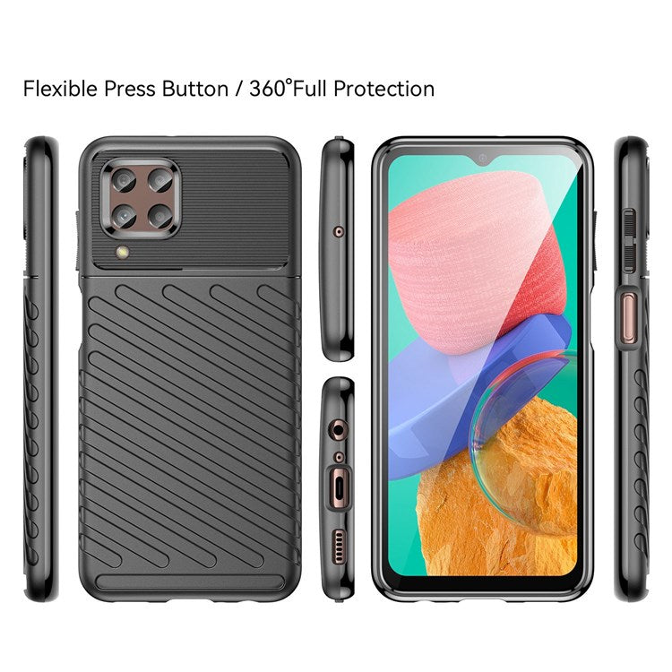 Thunder Series Twill Texture Grip Case for Samsung Galaxy M33 5G (Global Version)/(India Version), Thickened TPU Buffer Protection Anti-Drop Cover - Black