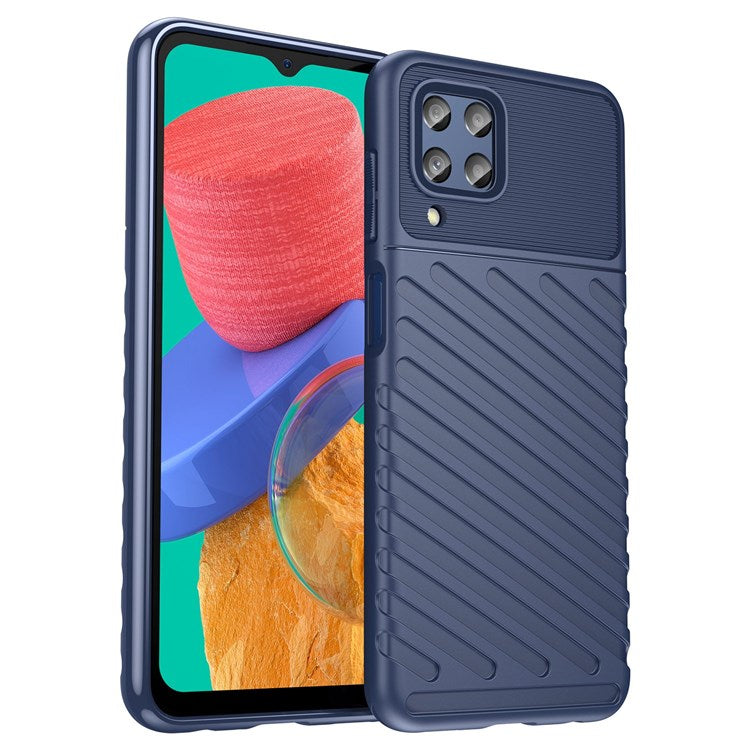 Thunder Series Twill Texture Grip Case for Samsung Galaxy M33 5G (Global Version)/(India Version), Thickened TPU Buffer Protection Anti-Drop Cover - Blue